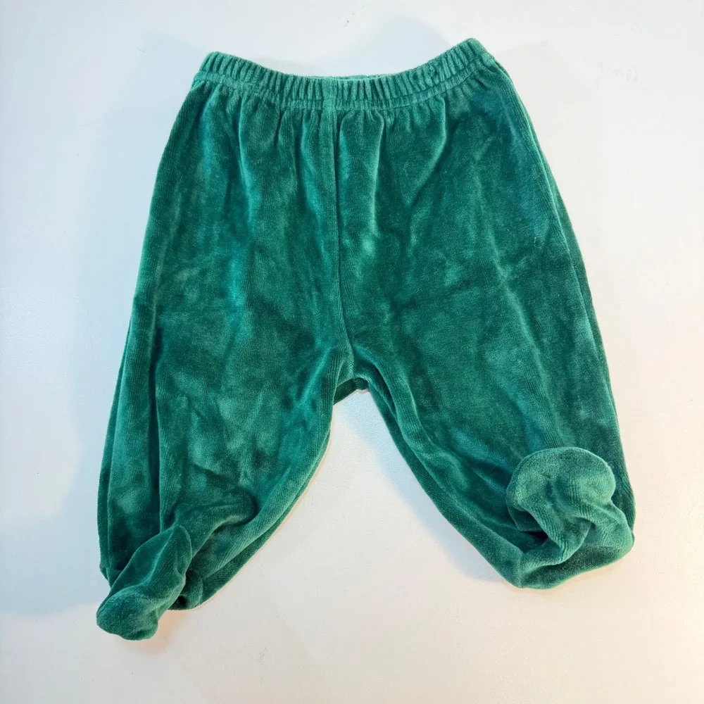 Baby Rageous Pant Set Infant 6 Month Green My 1st Christmas Velour Footed Outfit